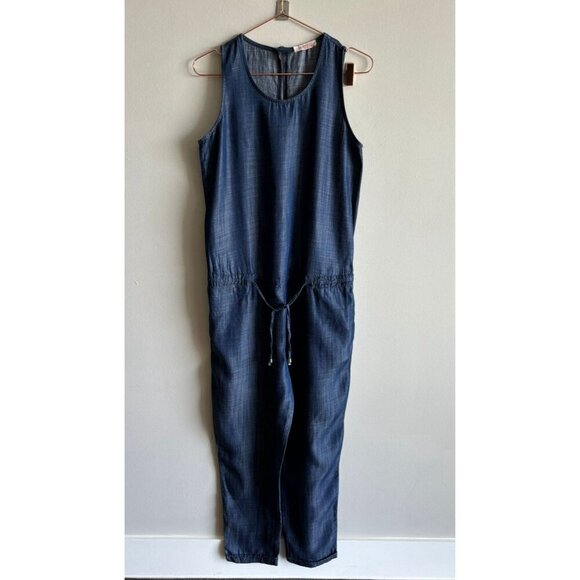 Vertigo Womens Sleeveless Drawstring Straight Leg Denim Jumpsuit Blue Sz M - Picture 2 of 12